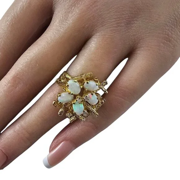 18K Yellow Gold Opal and Diamond Ring Size 5.5 #23551 - Picture 8 of 8